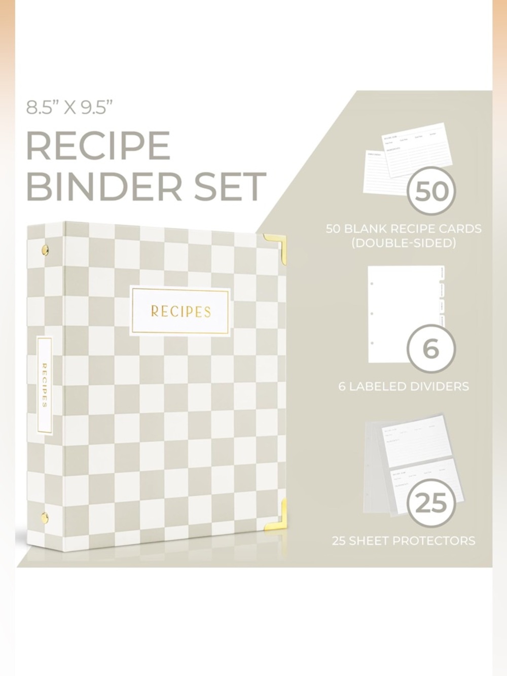 Checkerboard Recipe Binder - Cream & Gold